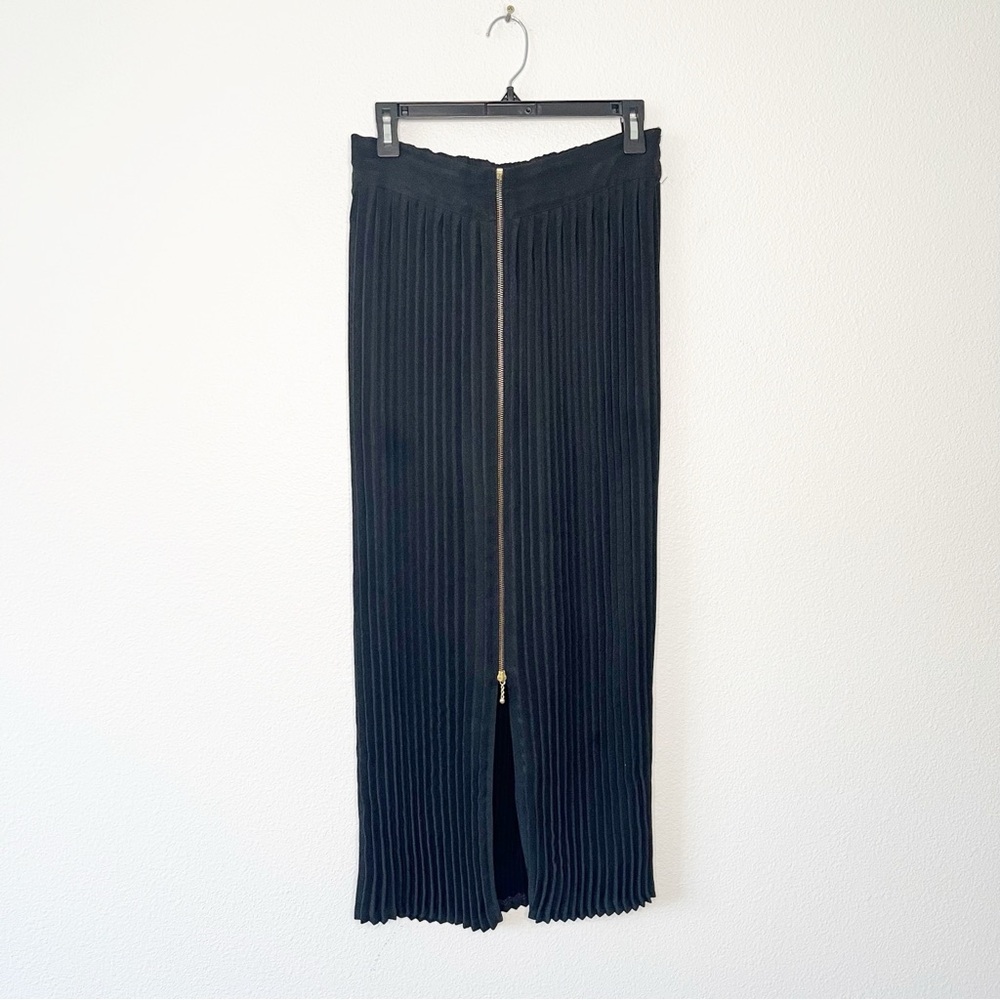 VTG Wilfine Paris Pleated Midi Black Front Zip Skirt Size Large Vamp Whimsigoth